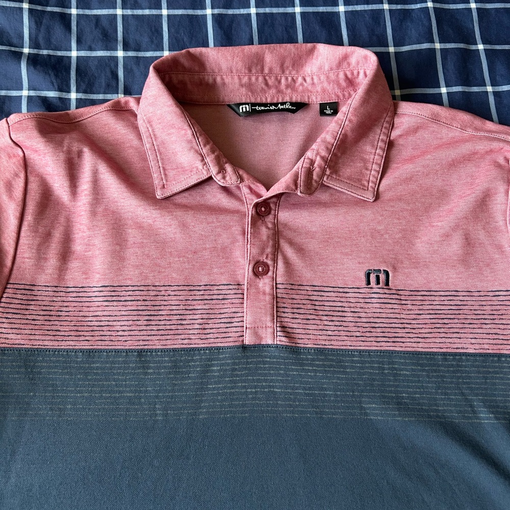 Travis Mathew Pink and Gray Polo Shirt Color Block Design